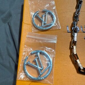 Louis Vuitton Silver Logo Hoop Earrings